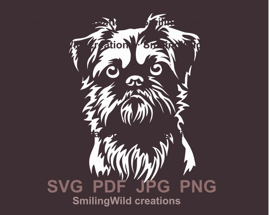 Brüsseler Griffon SVG, weißer Vektor, schneidbares ClipArt-Porträt