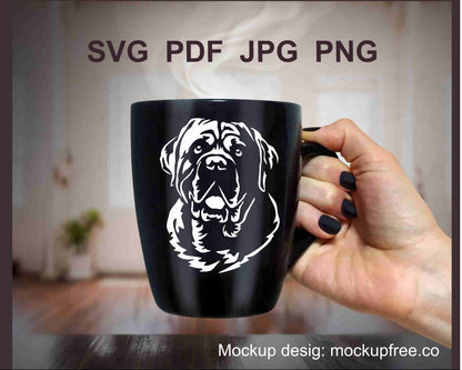 Englischer Mastiff SVG Cuttableb Vektor Clip Art, Englischer Mastiff digitale Grafikdatei, Hunde Vektor Portrait