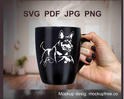 Springender Australian Kelpie Hund SVG Vektor Grafik Clip Art Datei, Hunde Agility Sprung für schwarzen Hintergrund