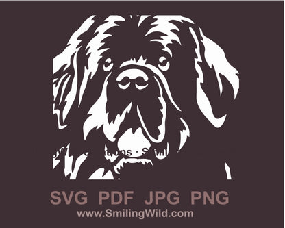 Newfoundland dog svg white vector clip art face portrait