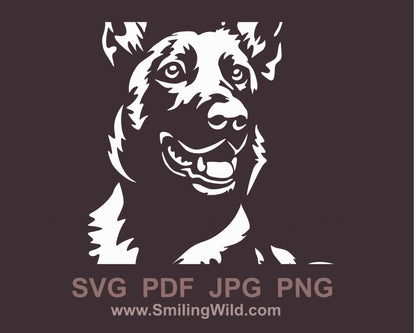 Dutch shepherd dog svg clip art portrait, dog white vector graphic file