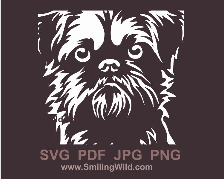 Brüsseler Griffon SVG, weißer Vektor, schneidbares ClipArt-Porträt