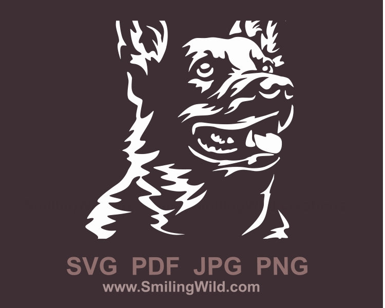 Australian cattle dog svg clip art portrait, blue heeler dog white vector graphic file