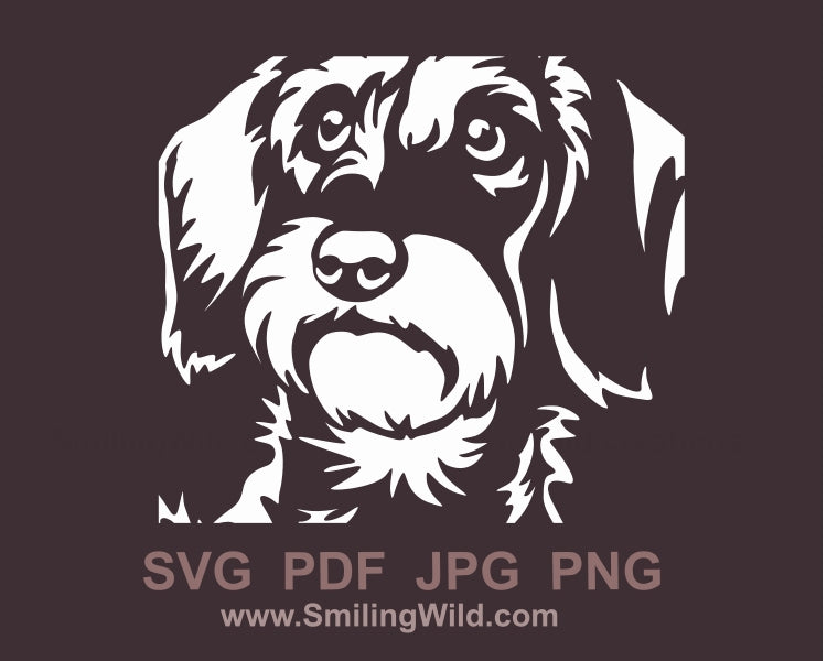 wirehaired dachshund svg vector clip art, dog cuttable svg file