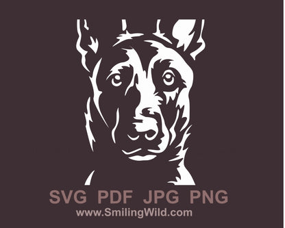 Dutch shepherd dog svg clip art portrait, dog white vector graphic file