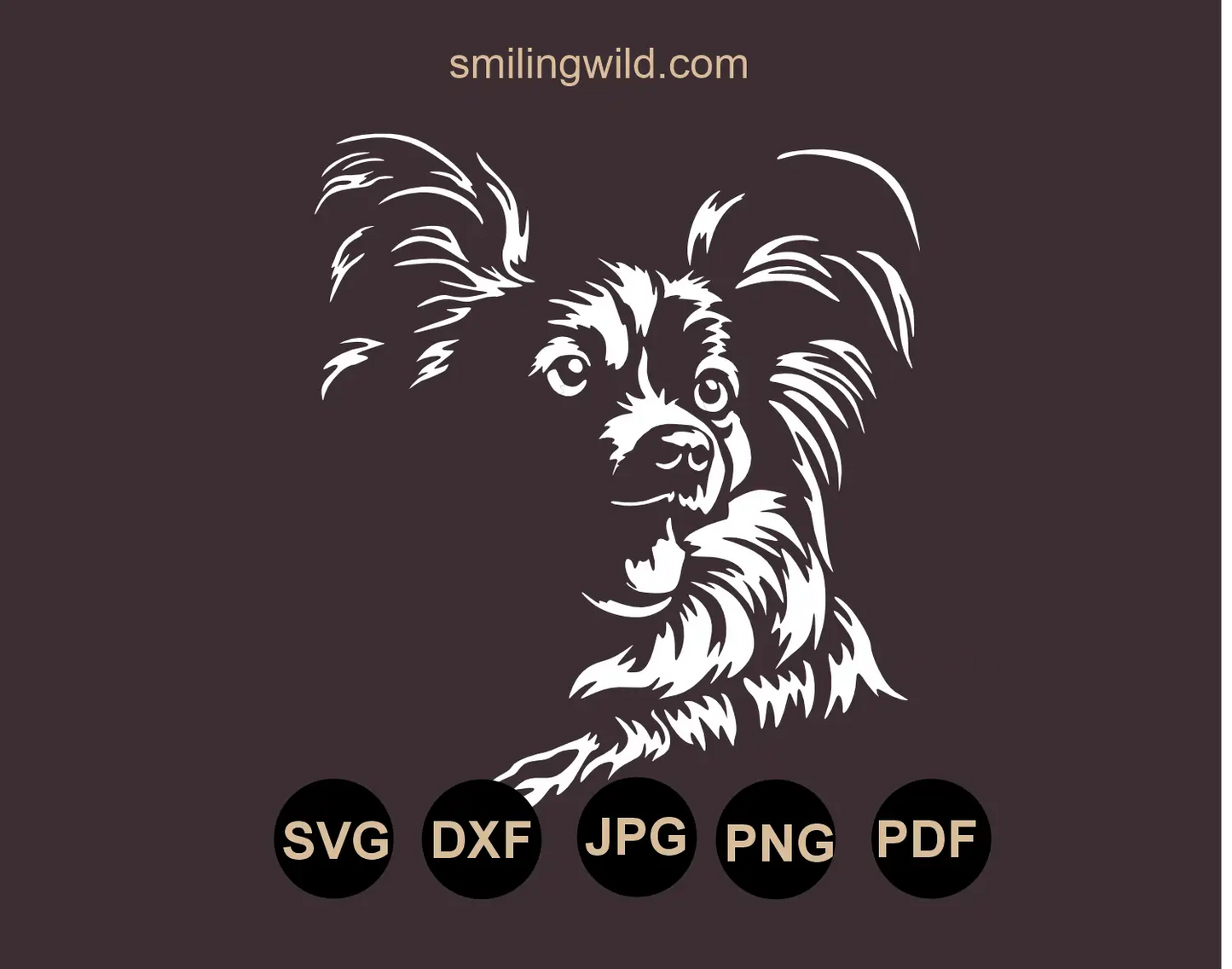 Papillon dog portrait white clipart cutting file in SVG PNG DXF format