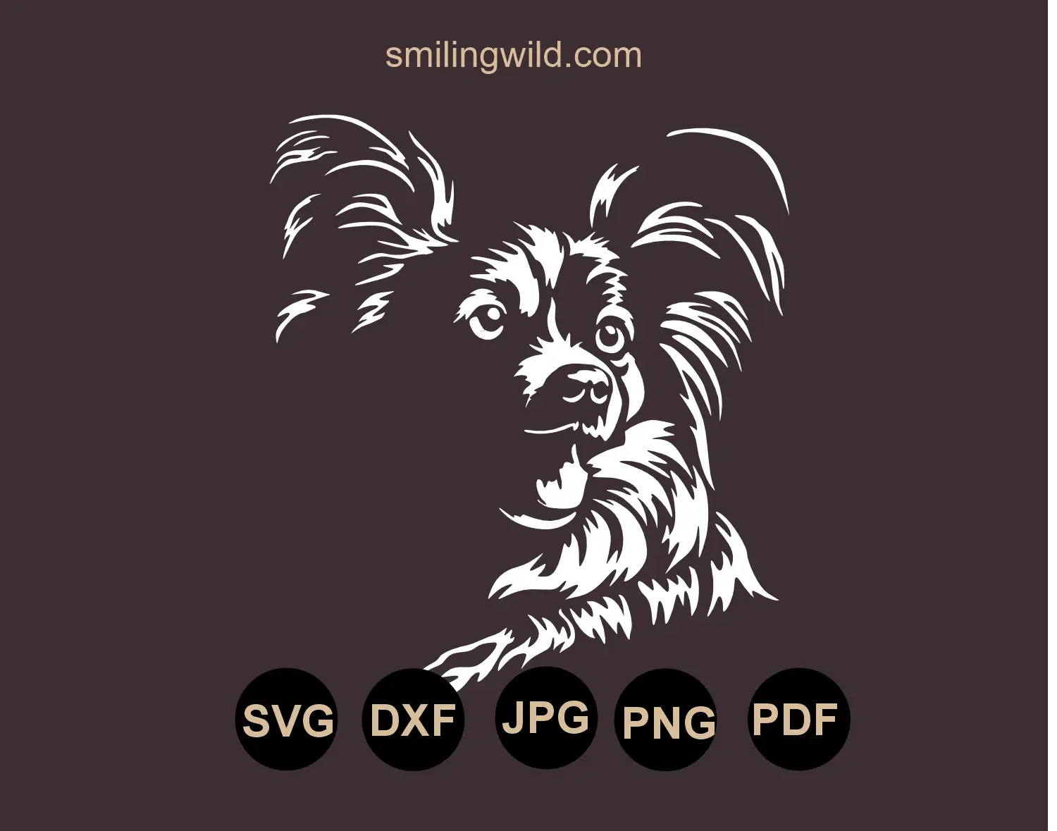 Papillon dog portrait white clipart cutting file in SVG PNG DXF format