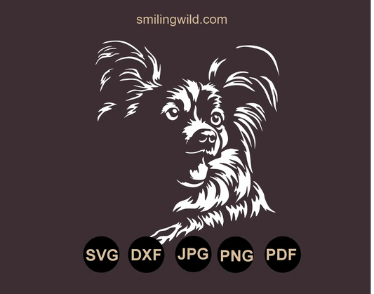Papillon dog portrait white clipart cutting file in SVG PNG DXF format