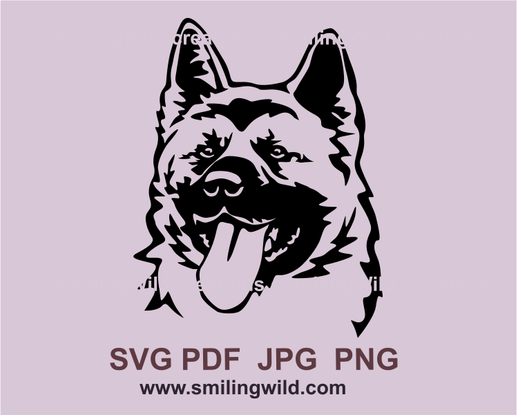 Smiling american akita black graphic face digital drawing