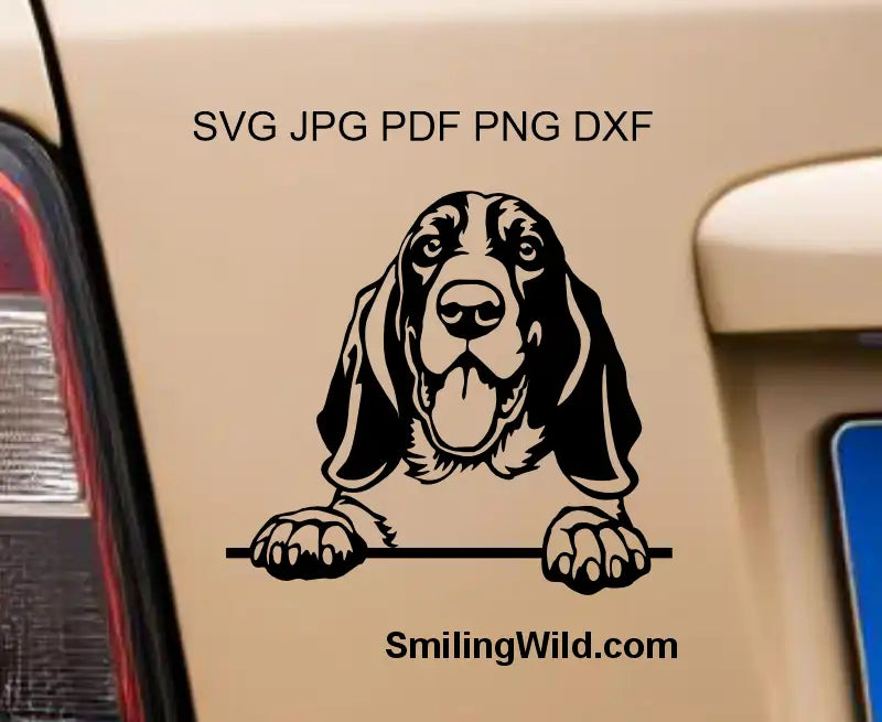 Basset Hound ong and dxf Peeking Dog clipArt applied to a surface, emphasizing the dog's loyal and unique expression