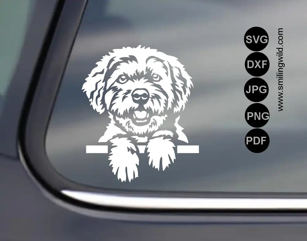 white vector peeking dog design of Bolonka zwetna with open mouth  in DXF format for vinyl cutting.