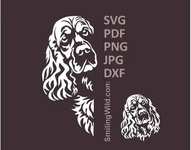 Peeking English Cocker Spaniel corner clipart in white SVG for dark background crafts