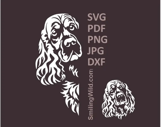 Peeking English Cocker Spaniel corner clipart in white SVG for dark background crafts