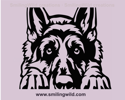 peeking German shepherd graphic drawing