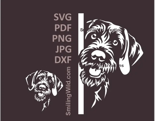 Looking around the corner German Wirehaired Pointer white SVG clipart design for Cricut vinyl cutting and dark surface crafts