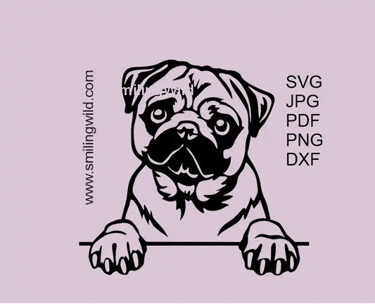 Peeking pug dog SVG PNG DXF black vector clipart of black & white collection for Cricut, Silhouette, and laser cutting projects