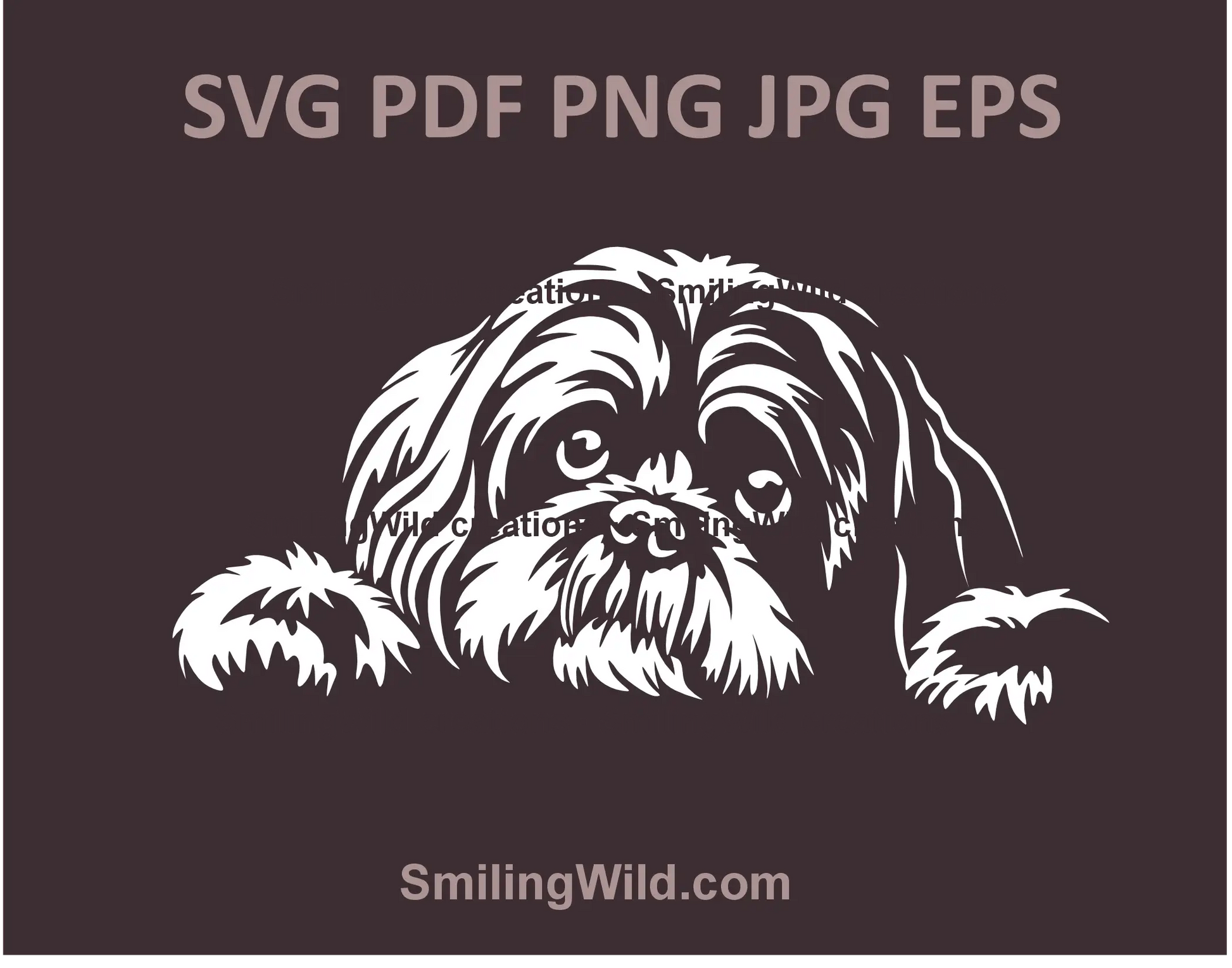 Peeking Shih Tzu SVG PNG vector graphic portrait, featuring a realistic white and black toy dog breed clipart for Cricut and laser cutting projects