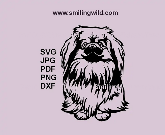 Realistic peeking sitting Pekingese SVG for laser cutting pet-themed wall signs