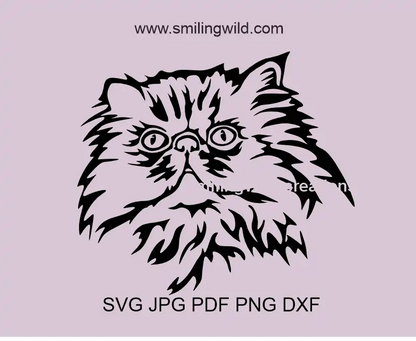 Persian Cat face black vector clipart drawing for Cricut and laser cutting.