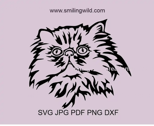 Persian Cat face black vector clipart drawing for Cricut and laser cutting.