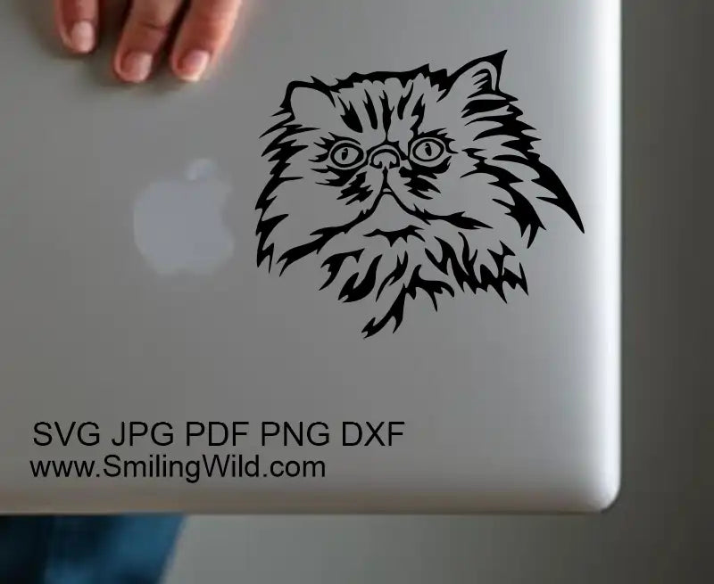 Persian Cat face black vector cuttable SVG, png and DXF file for Cricut and laser engraving used for laptop design preview image