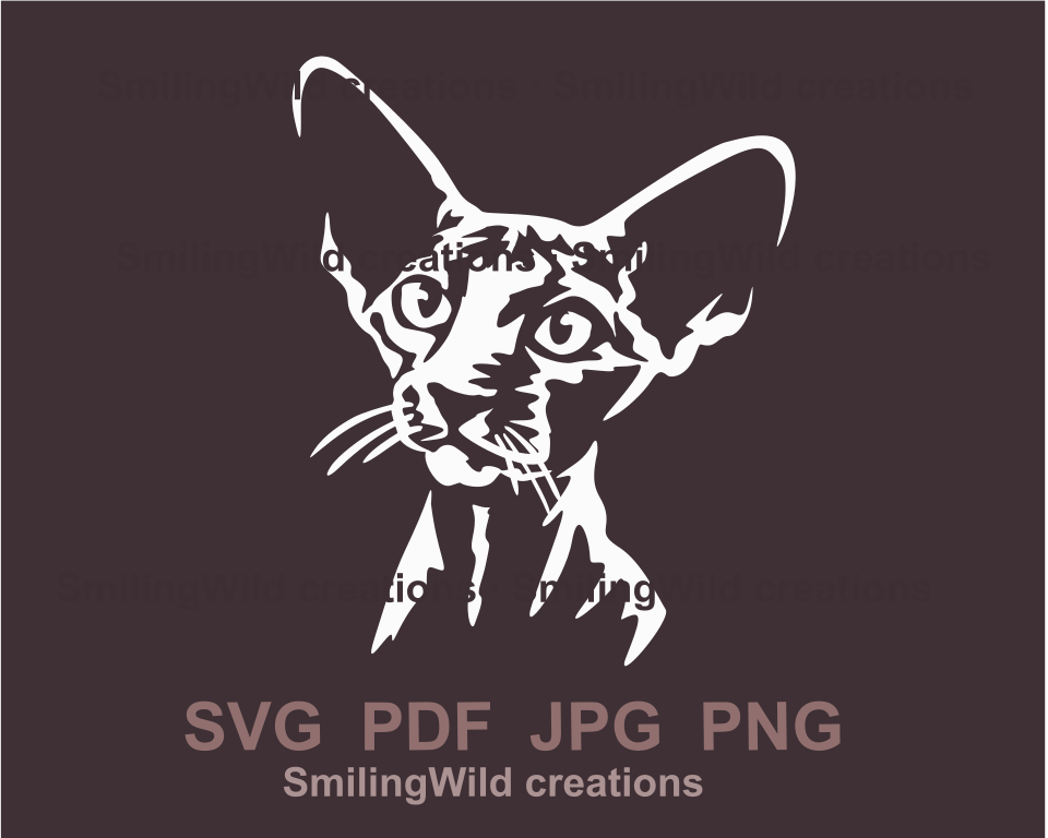 Peterbald cat face made in white vector art