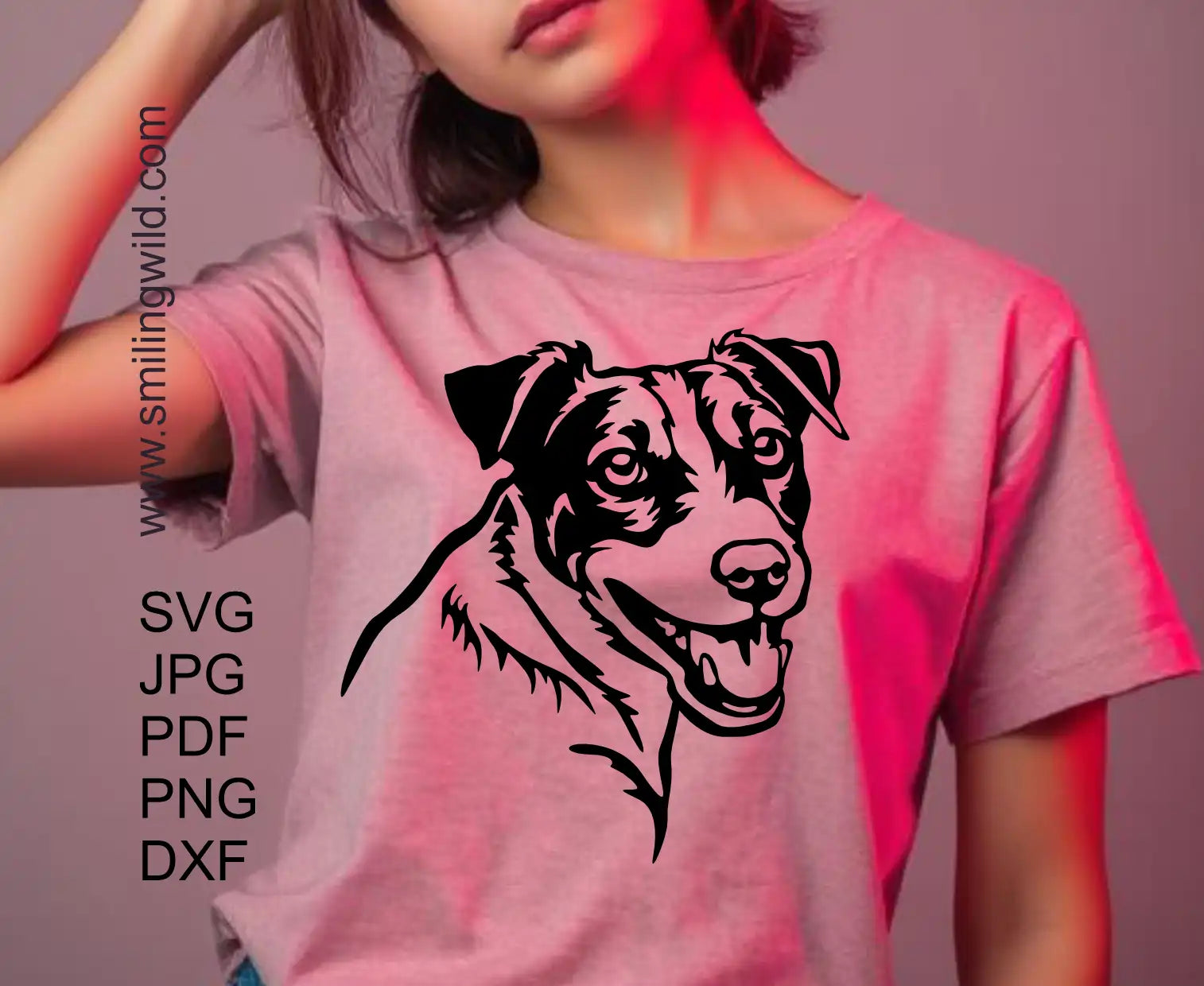 dxf cut file of jack russell terrier clipart image presented on t shirt