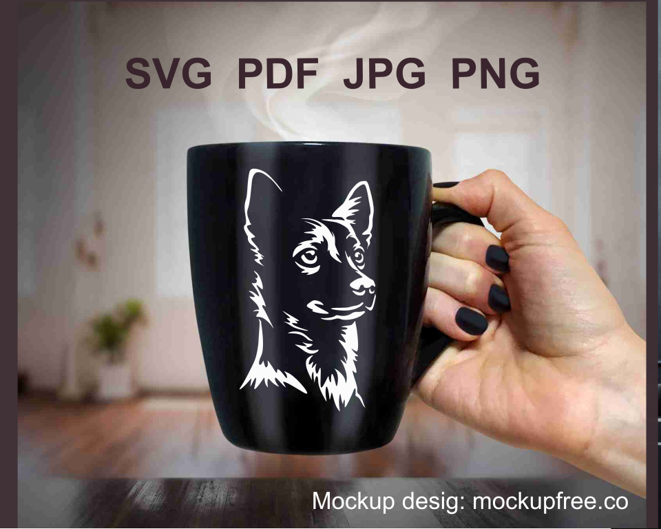 podengo png clip art printed on a black mug