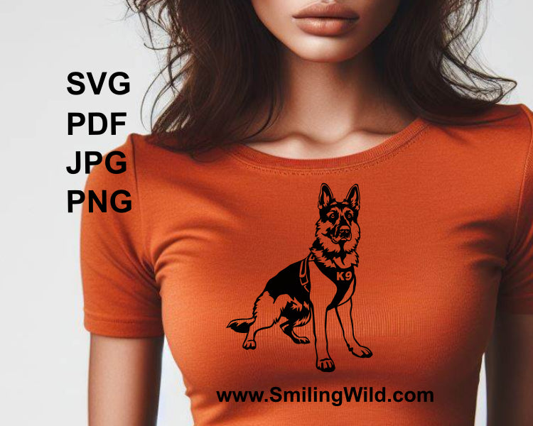 German shepherd police dog decal printed on a T- shirt