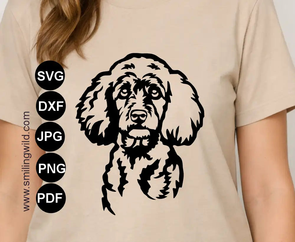 High-precision dog vector for laser cutting displaying the fine curly hair contours of the Poodle head in Svg and DXF format