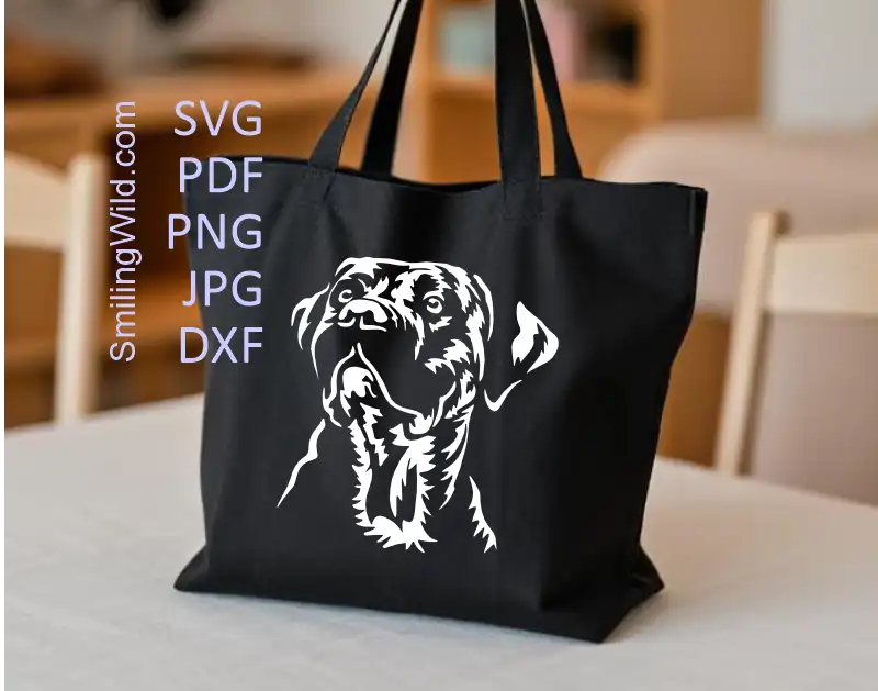 Presa Canario face in SVG Clipart - Dog White Digital Vector Images file preview, confirming PNG and DXF high-resolution formats for all Cricut machines.