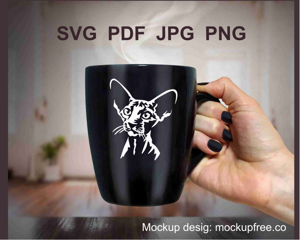 peterbald cat printed on black mug as design sample