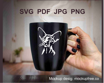 peterbald cat printed on black mug as design sample