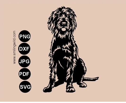 Full body sitting pudlepointer vector graphic image of a frontal dog sVG, png and DXF Cut file illustration