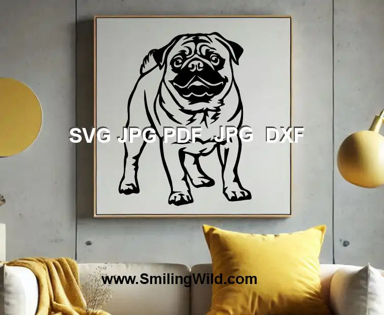 Pug portrait cut file in PNG format, ideal for vinyl decals and DIY crafts