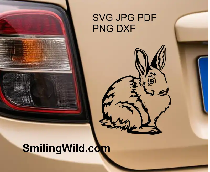 Black rabbit digital svg clipart illustration for crafting, engraving, and cutting designs represented as a car sticker