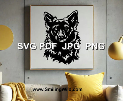 Vector clipart of a Croatian sheepdog, a black dog with herding instincts, designed for engraving and laser cutting projects