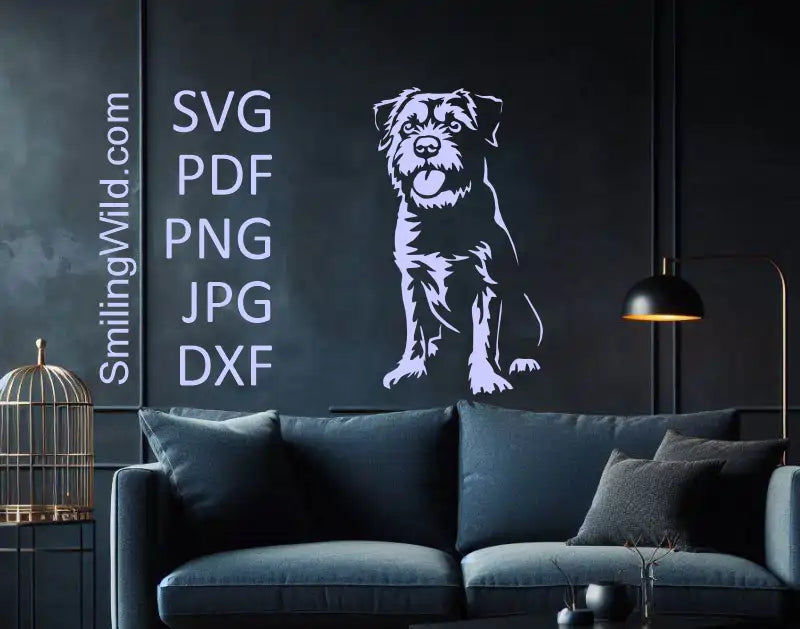 Realistic white Border Terrier sitting dog SVG PNG DXF clipart for personalized gifts and custom pet branding.