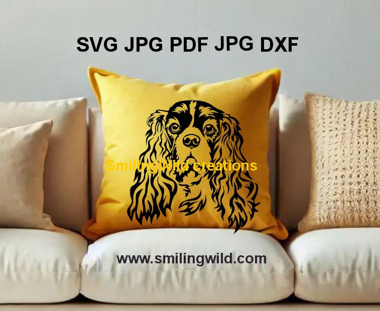 King Charles Spaniel SVG PNG DXF clipart featuring a detailed dog face, ideal for Cricut, laser engraving, and DIY projects