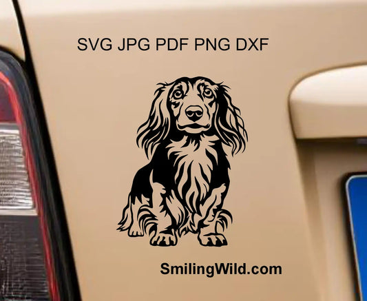 Realistic long haired Dachshund png and dxf cut file for Cricut and vinyl decals