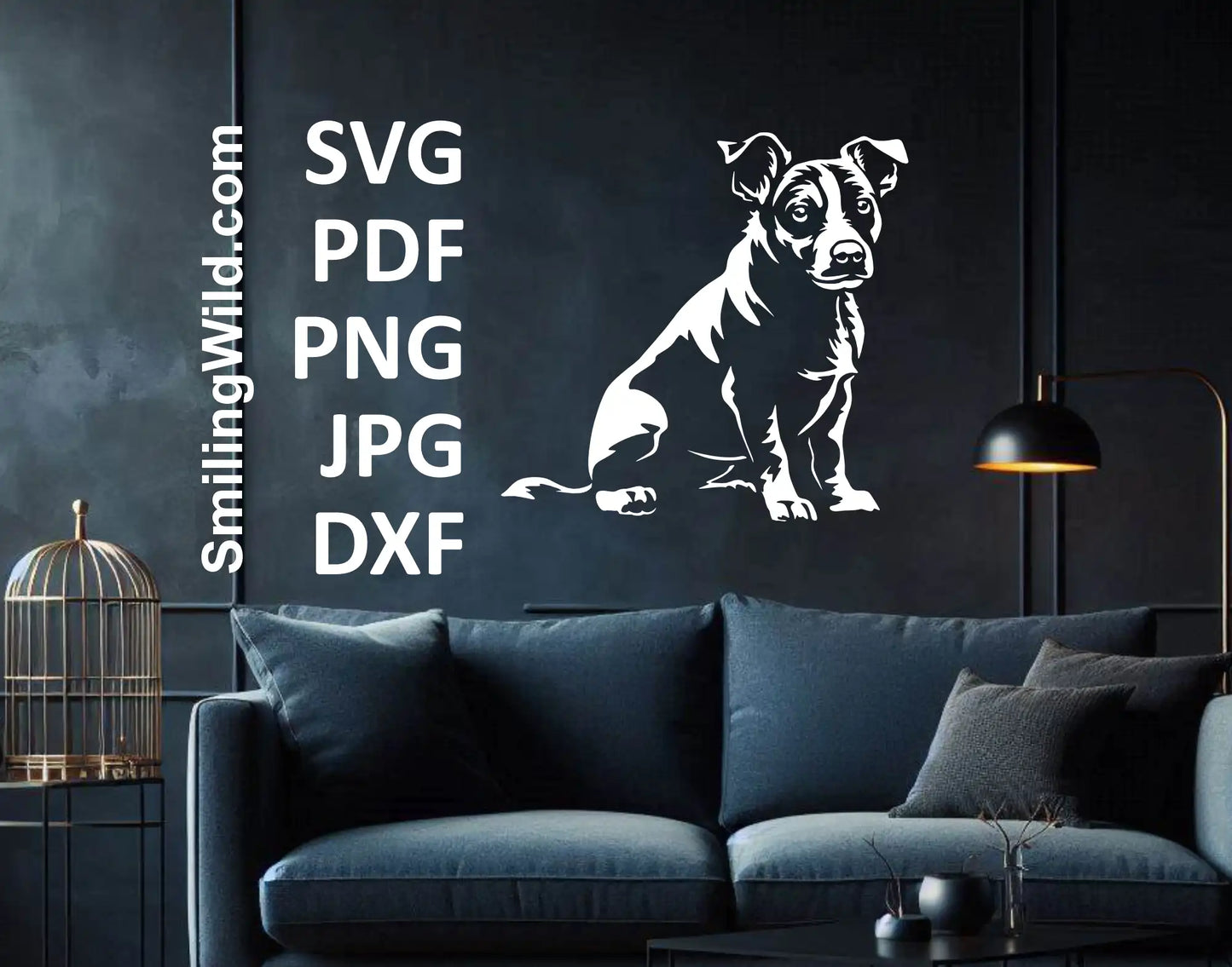 Jack Russell Dog SVG for Cricut & Laser Cutting – Realistic White & Black Vector on Wall 