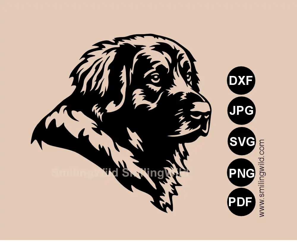 Realistic Leonberger Dog SVG and DXF face portrait of a dog in detailed digital  vector gaphic drawing