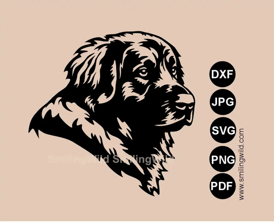 Realistic Leonberger Dog SVG and DXF face portrait of a dog in detailed digital  vector gaphic drawing