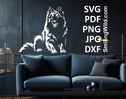 Keeshond SVG vector file featuring a detailed dog portrait, ideal for laser cutting, Cricut crafts, and wood engraving projects