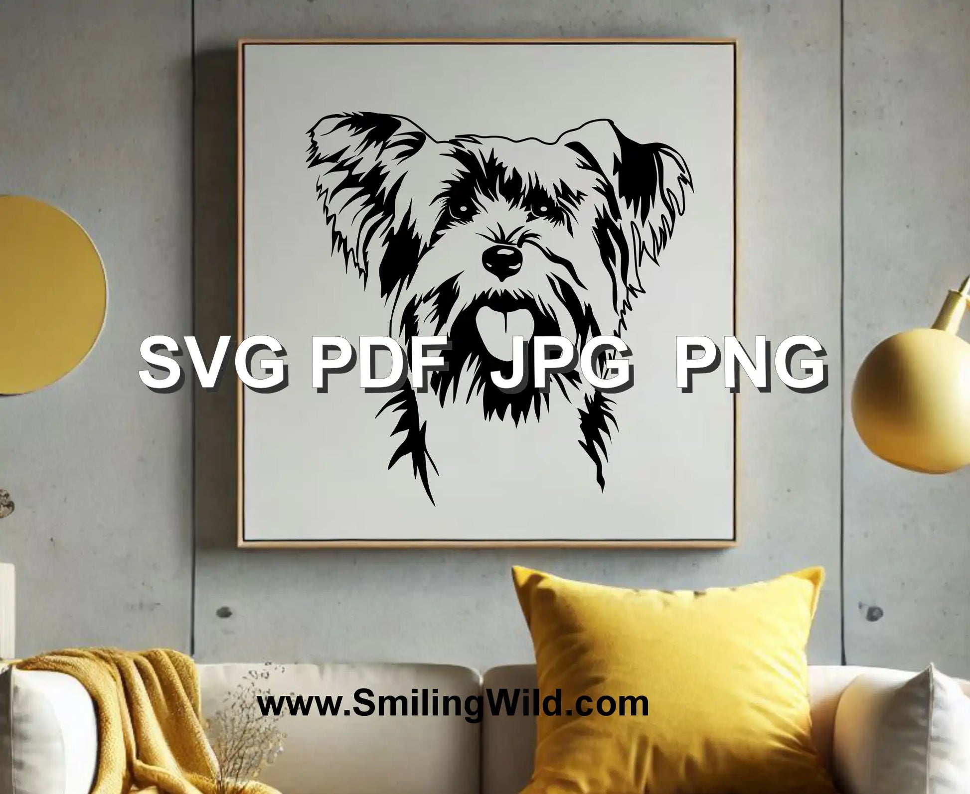 Yorkshire Terrier Face SVG, PNG, DXF Clipart – Detailed Dog Vector for Cricut, Silhouette & Laser Cutting