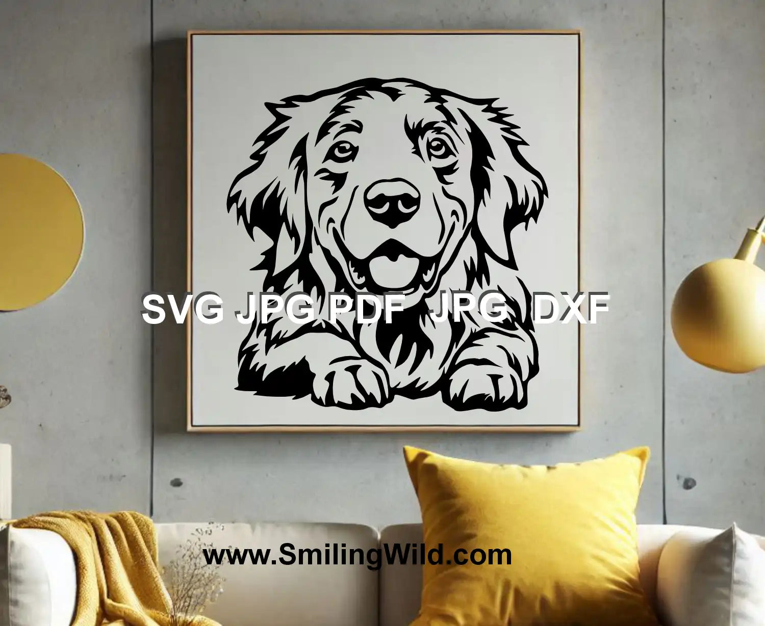 Realistic Golden Retriever dog dxf vector clipart, ideal for Cricut, laser cutting, and engraving designs