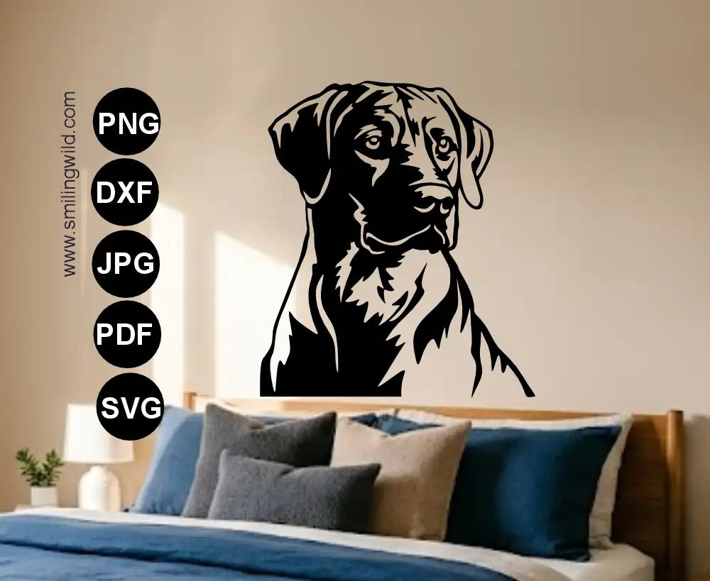 Single-piece Rhodesian Ridgeback standalone figure metal wall sign visualization of dogs svg and dxf cut file design for laser cutting and CNC metal art