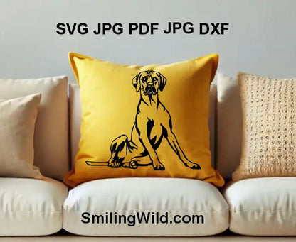 Realistic PNG clipart of a black Rhodesian Ridgeback dog for engraving and crafts