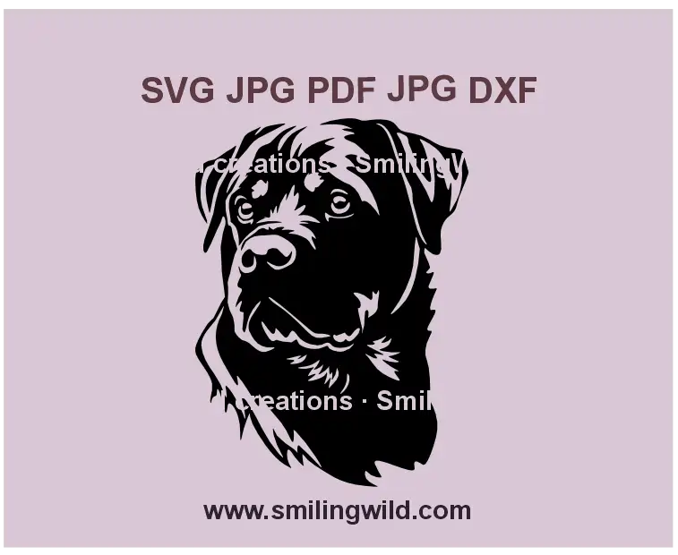 Rottweiler SVG, PNG & DXF Head Clipart - Dog Black Vector Graphic for DIY Crafts, Cricut and Laser engraving