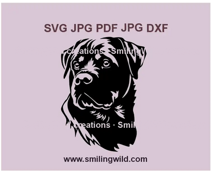 Rottweiler SVG, PNG & DXF Head Clipart - Dog Black Vector Graphic for DIY Crafts, Cricut and Laser engraving